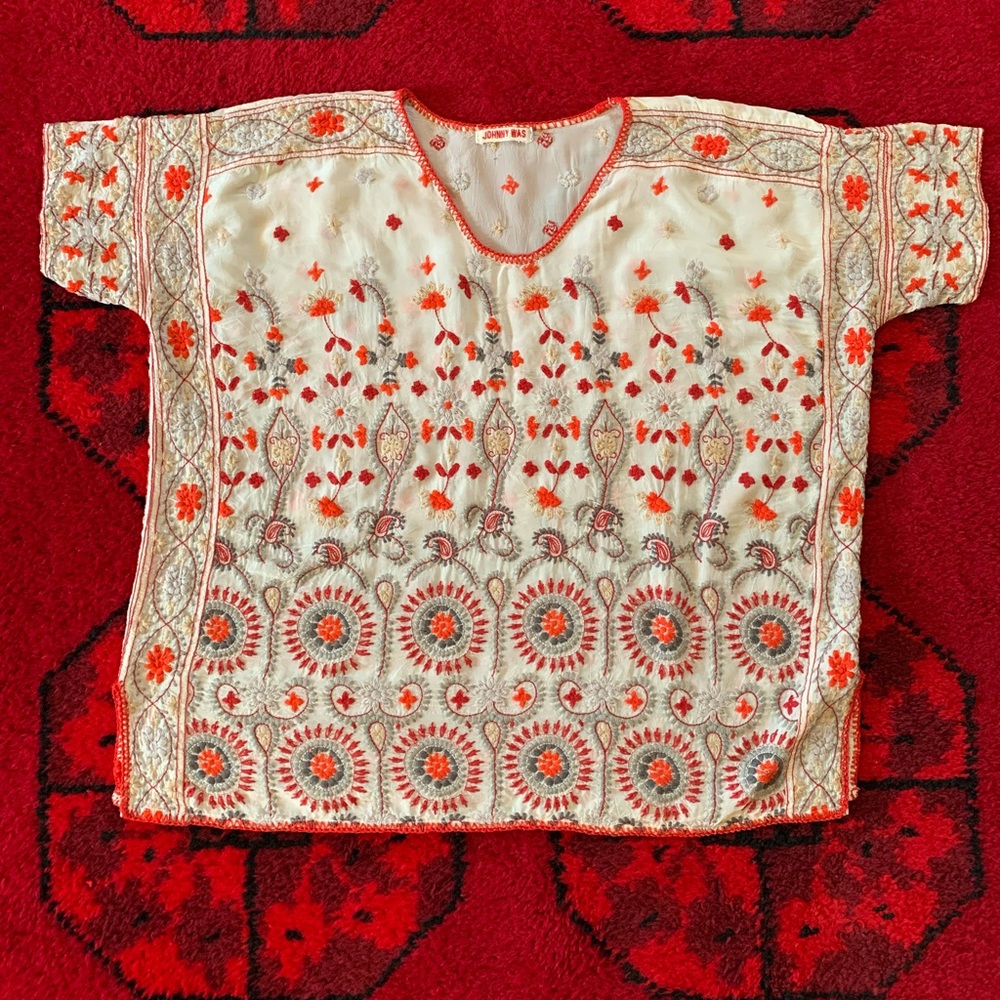 Johnny Was Melia Blouse embroidered short sleeve top